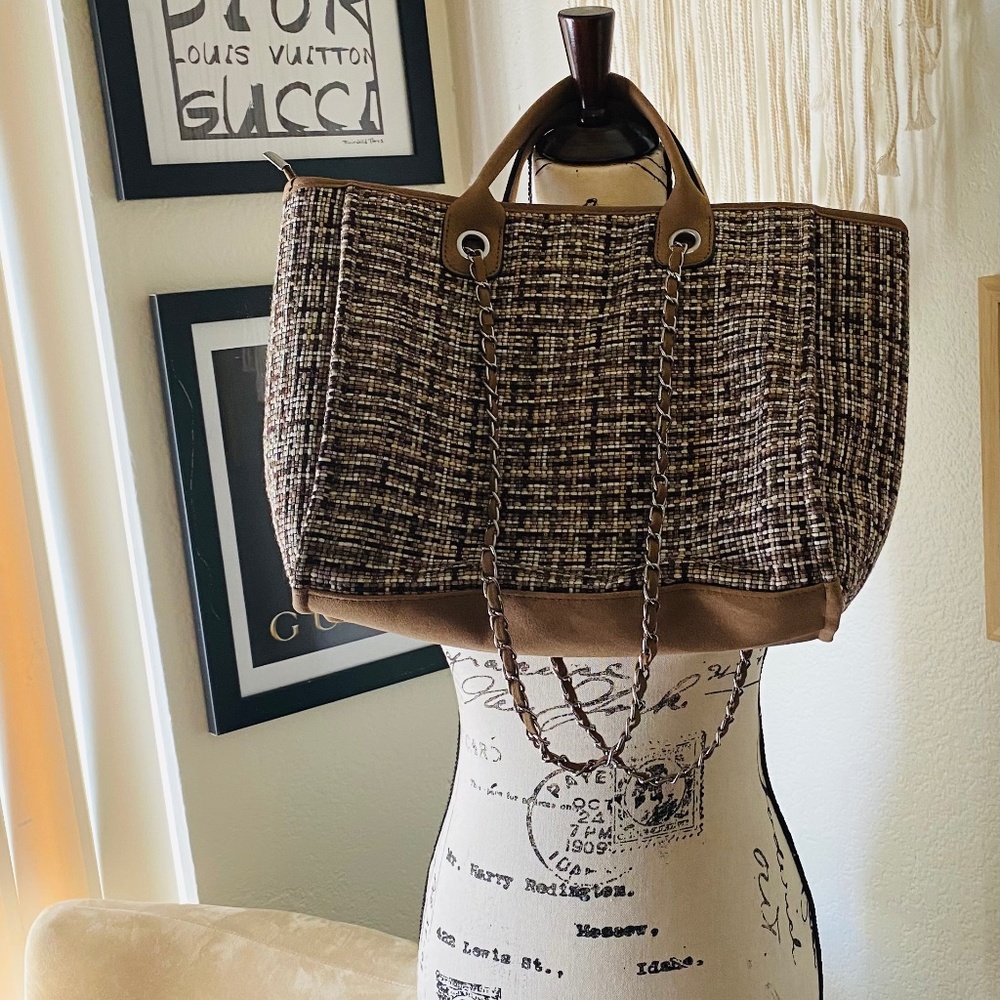 Tweed tote bag with chain🌺